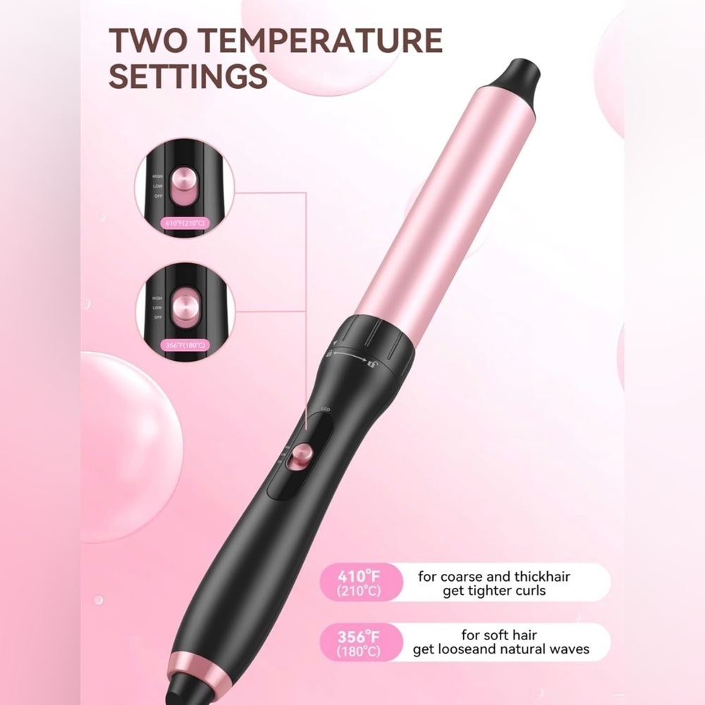 Pink Curling Wand Iron 1-1/4Inch: Clip Free Hair Curler Relaxed Curls & Beach​​​ - Picture 4 of 8